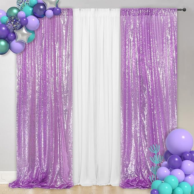 SquarePie Sequin Backdrop Curtain 2 Panels 2FT x 8FT Lavender Background for Wedding Party Christmas