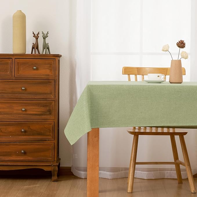 Hiasan 2 Pack Faux Linen Rectangle Tablecloth - Wrinkle and Stain Resistant Washable Table Cloth for Kitchen Dining Room Holiday Table Cover for Party Dinner, Green, 54 x 108 Inch