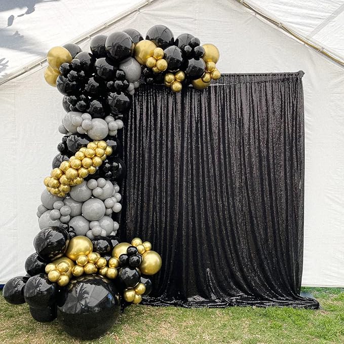 Black Sequin Backdrop Curtains 4 Panels 2FTx8FT Glitter Photo Backdrop Sparkle Background for Birthday Bridal Weeding Halloween Decorations
