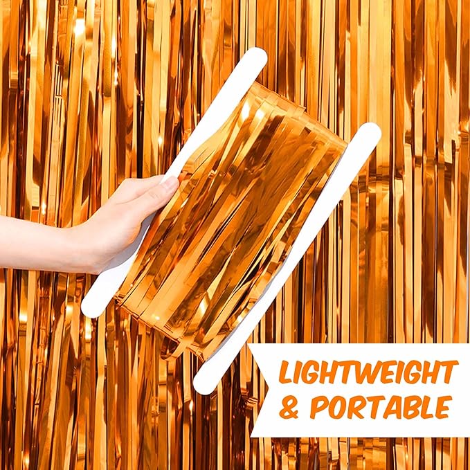 6 Pack Orange Foil Fringe Curtains Backdrop, 3.28 x 8.2 Ft Metallic Streamers Tinsel Curtains Background for Photo Booth, Birthday, Weddings, Carnivals, Graduation, Themed Party Decorations