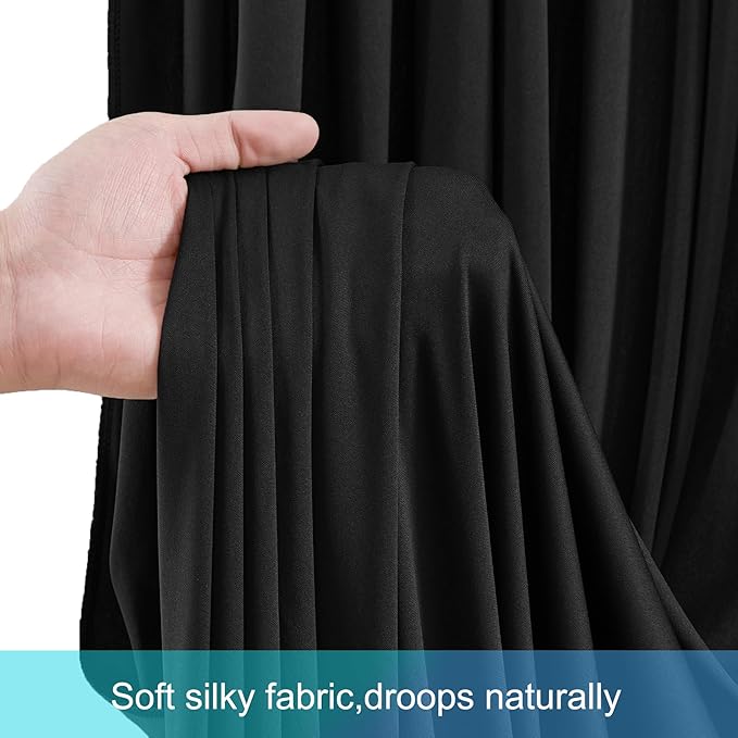 50ft x 12ft Black Backdrop Curtains Wrinkle Free Backdrop Curtain for Wedding Parties Black Fabric Backdrops Drapes Back Drop Cloth Bridal Shower Stage Curtains Wedding Decorations for Reception