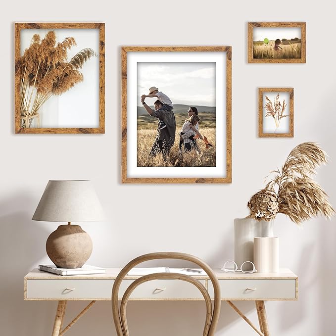 TWING 5x7 Picture Frames Set of 6, Rustic Photo Frames Collage for Wall Decor Mounting or Table Display,Home Decorative Wall Gallery Picture Photo Frame Wood Brown,Walnut