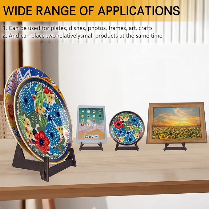 2 Pack 10 Inch Plate Display Stands - Wooden Picture Frame Holder for Books, Photo, Platter | Tabletop Decorative Stand