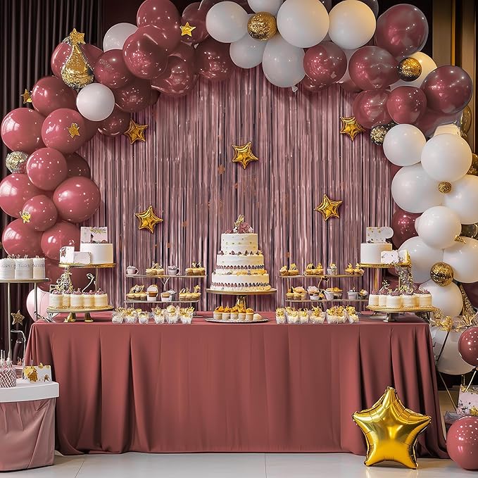 2 Pack Metallic Rose Gold Fringe Backdrop, 3.2x8.2ft Shining Foil Tinsel Curtains, Birthday Party Decorations Door Streamers for Halloween, Christmas, Wedding, Graduation, Holiday, Theme Events