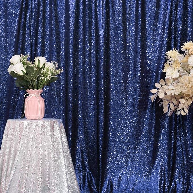 SquarePie Sequin Backdrop 6FT x 8FT Navy Blue Curtain Background for Wedding Party