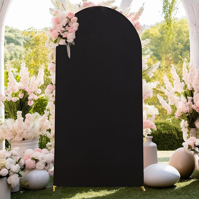 7.2FT Black Arch Backdrop Cover - Polyester Fitted Wedding Arch Stand Covers Round Top Chiara Arch Backdrop Cover for Birthday Party Banquet Photo Background Decoration