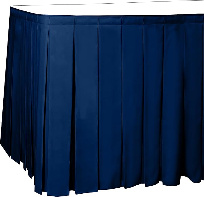 Ultimate Textile Pleat Polyester Fabric Table Skirt - Machine Washable Flame Resistant with Clips for Events, Weddings & Trade Shows, Cut & Sewn in Paterson, NJ - Royal, 7' Box Pleat