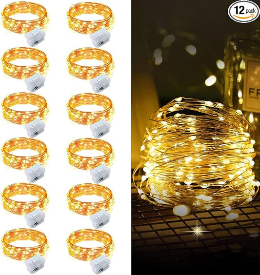 Aogist 12 Pack Fairy Lights 3 Modes 7ft 20 LED Waterproof,Battery Operated Silver Wire Firefly Starry Moon Mini String Lights for Mason Jars Christmas DIY Crafts Wedding Party Bedroom,Warm White