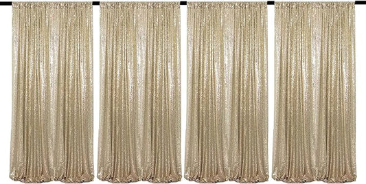JYFLZQ Champagne Sequin Backdrop Curtains 2ft x 8ft 4 Panel Glitter Photo Booth Backdrops Sparkly Photography Background Drapes for Parties Wedding Bridal Showers