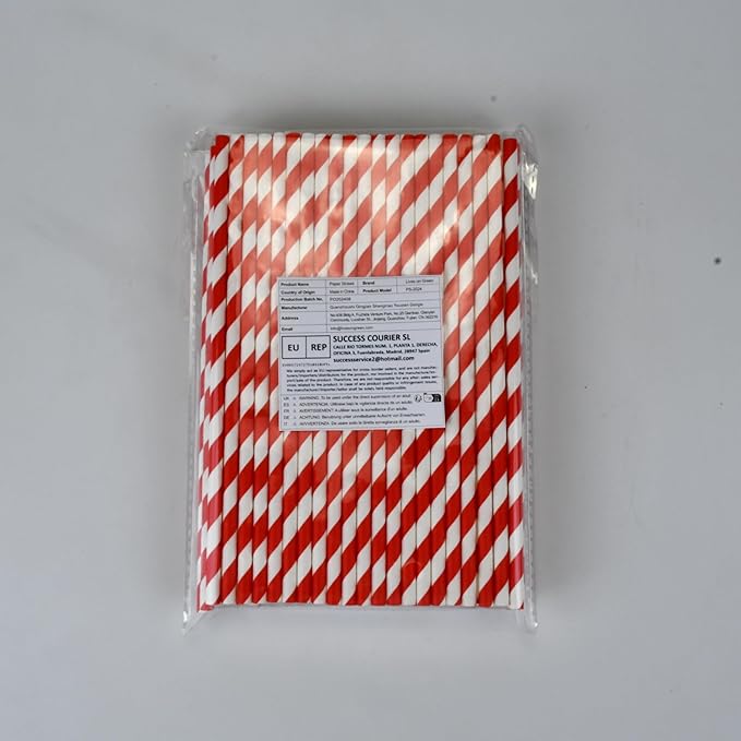 Disposable 7.75 inch Red White Striped Paper Straws Biodegradable 100 Counts - for Drinking, Cocktail, Decoration, Party, Crafts
