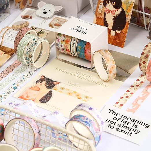 YUBBAEX 60 Rolls Value Washi Tape Pack Retro Arts Masking Tape Basic Patterns Decorative for DIY Crafts, Bullet Journal Supplies, Planners, Scrapbook, Card/Gift Wrapping (Cotton Candy)