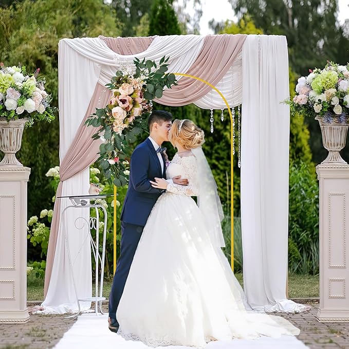 6.6FT Wedding Arch Backdrop Stand and White Arch Cover, White Spandex Fitted Backdrop Cover and Gold Wedding Arch Frame for Birthday Party Wedding Ceremony Bridal Baby Shower, Parties Decoration.