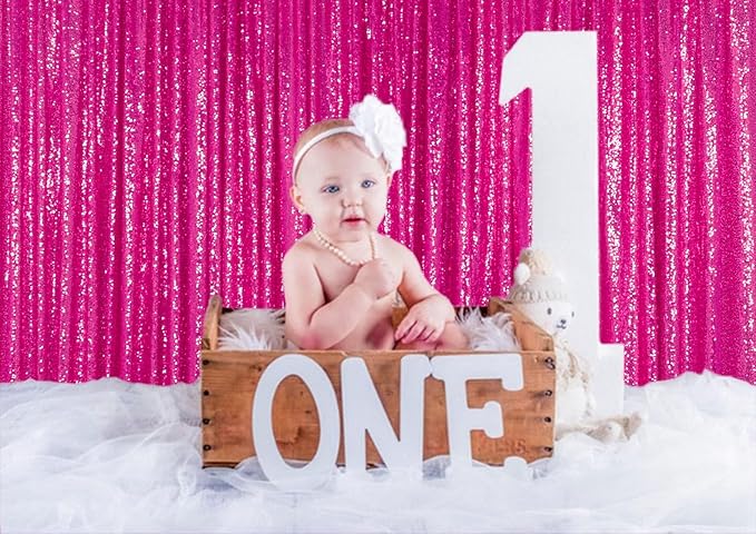 ShinyBeauty Hot Pink Sequin Glitter Photography Backdrop Curtain 4ft x10ft - 4-Panel Reusable Party Wedding Birthday Photo Booth Background Decor (Sparkling Event Backdrop)