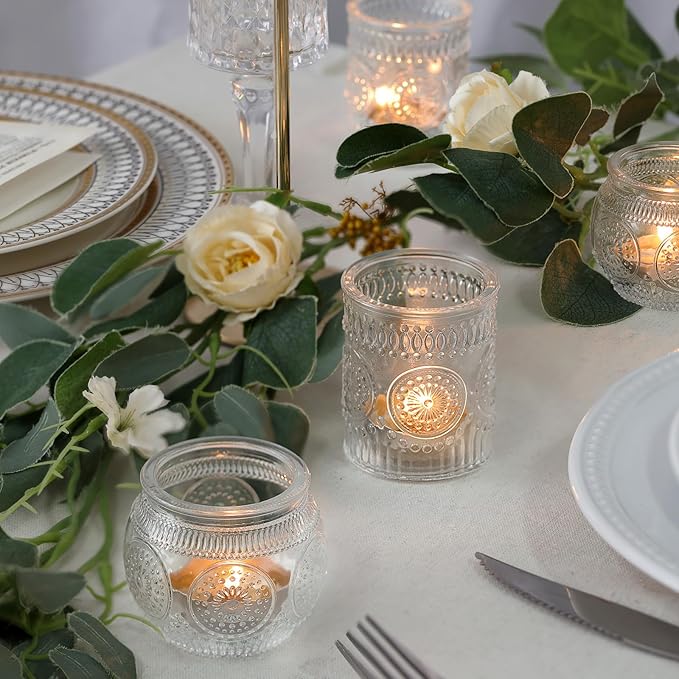 DARJEN Clear Votive Candle Holders Set of 36 - Glass Tea Light Candle Holder, Candle Holders Bulk, Embossed Candle Votives for Wedding Centerpiece & Home Decor
