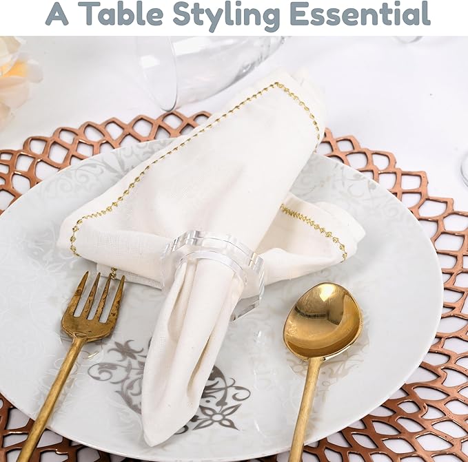 Acrylic Napkin Rings Set of 12 - Crystal Decorative Serviette Holders Ideal Décor for Weddings, Family Gatherings, Formal Dinners, Banquets & Everyday Dining (Transparent) - ALPHA Living HOME