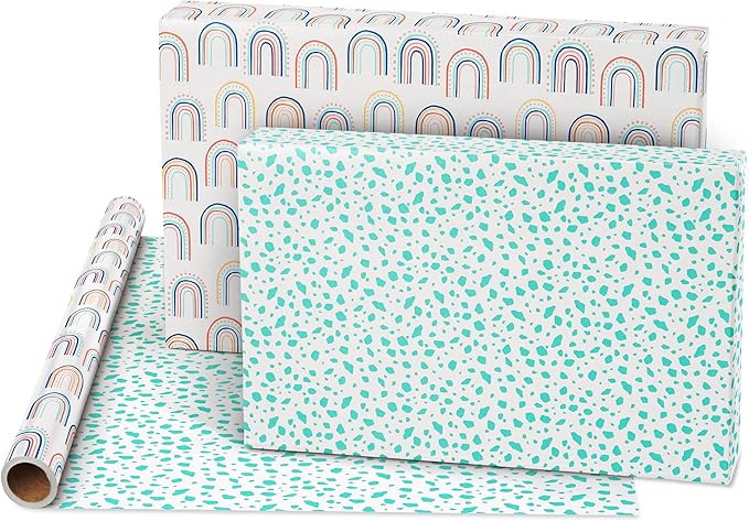American Greetings 160 sq. ft. Reversible Wrapping Paper Bundle for Birthdays, Anniversaries, Weddings and All Occasions, Sprinkles and Daisies (4 Rolls, 30 in. x 16 ft.)