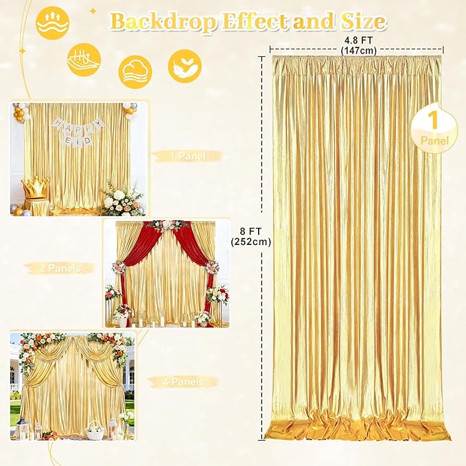 Gold Backdrop Curtains for Birthday Party: 4.8ftx8ft Sequin Background Baby Shower Curtain Drapes for Graduation Arch Backdrop
