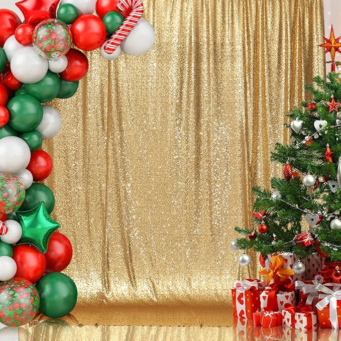 Juya Delight Gold Sequin Photography Backdrop Curtain Glitter Backdrop Curtain for Wedding Party Decoration Festival Ceremony 6ft x 8ft Gold