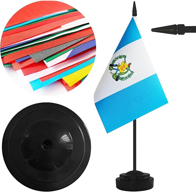 2 Pack Guatemala Desk Flag Set, Guatemalan Desktop Small Miniature Table Office Flag with 12" Black Pole and Black Base, Offices, Classroom, Home, Festival Decoration (Guatemala)