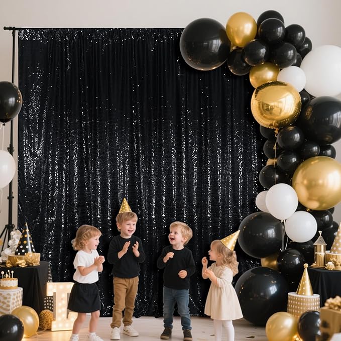 SquarePie Sequin Backdrop Curtain Less See Through Thick Background for Halloween Party 4FT x 8FT Black