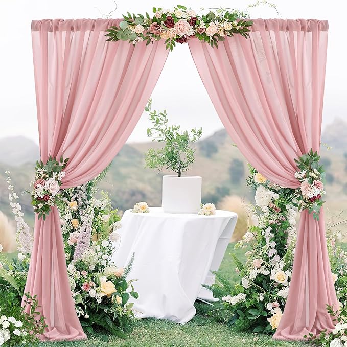 PARTISKY 10ftx10ft Dusty Rose Chiffon Sheer Backdrop Curtains, Wrinkle-Free Wedding Backdrop Drapes for Birthday Party Ceremony Arch Stage Decor Background for Photography 5ft x 10ft,2 Panels