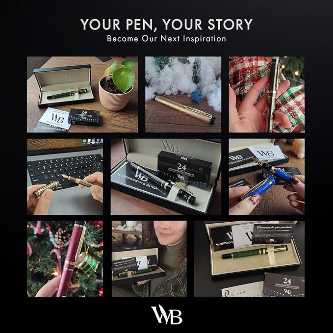 Wordsworth & Black Primori Fountain Pen Set [Green Gold]; Medium Nib, Gift Case, 24 Ink Cartridges, Refill Converter, Manual; Journaling, Calligraphy, Smooth Writing Pens; Left and Right Handed