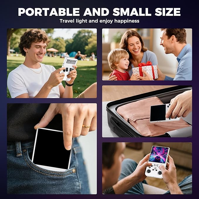 R36MAX Retro Game Console, Handheld Game Console with 4.0-in IPS HD Screen，Video Game Consoles with 64GB Memory, Portable Games Consoles with Storage Bag（White）