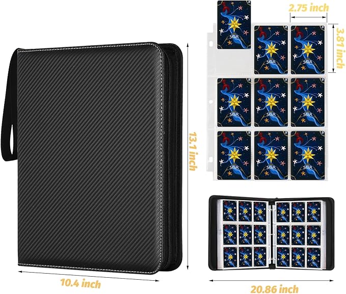 Trading Card Binder, 900 Pockets Card Binder, 9-Poccket Sided Pocket Sports Card Binder, Premium Card Binders Compatible with MTG, TCG, Baseball Cards(Carbon Black)