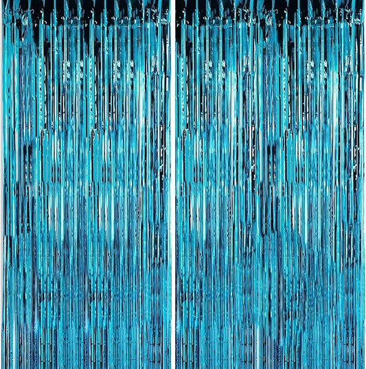 Crosize 8 Pack 3.3 x 9.9 ft Blue Foil Fringe Curtains Party Decorations, Blue Tinsel Curtain Backdrop for Parties, Door Streamers, Glitter Streamer Backdrop for Birthday Decoration