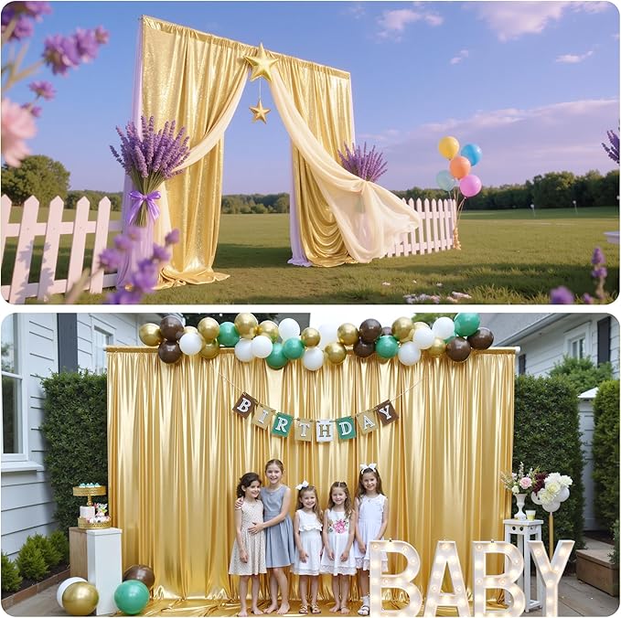 PartyVillage 40x10FT Gold Sequin Backdrop Curtain -8 Panels 5x10FT Wrinkle Free Shimmer Back Drop Cloth, Glitter Backdrop Drapes for Photography, Birthday, Wedding, Graduation Background