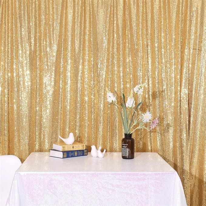 SquarePie Sequin Backdrop 8FT x 8FT Gold Curtain Background for Wedding Party Decoration