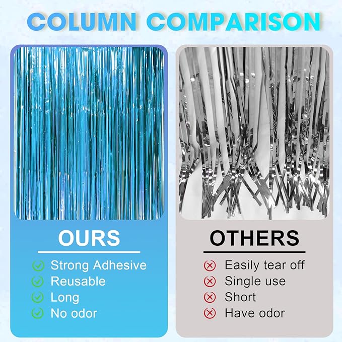 3 Pack 3.3 x 8.2 ft Retro Blue Foil Fringe Backdrop Curtains, Tinsel Streamers Party Decorations, Fringe Backdrop, Door Shimmer for Retro Theme Party