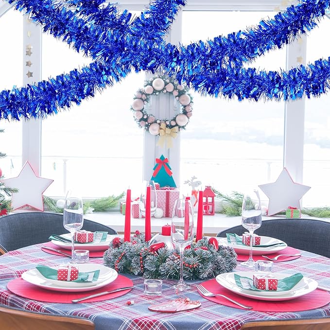 72 Feet Christmas Tinsel Garland Shiny Metallic Tinsel Twist Garland Streamers Ornaments Long Glitter Christmas Tree Hanging Decorations for Party Holiday Wedding Birthday Tree Wall Rail (Blue)