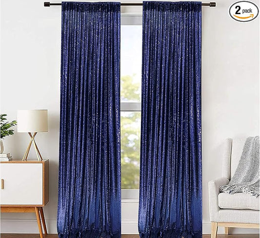 JYFLZQ Navy Blue Sequin Backdrop Curtains 4ft x 8ft 2 Panel Glitter Photo Booth Backdrops Sparkly Photography Background Drapes for Parties Wedding Bridal Showers