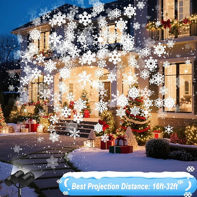 Christmas Snowflake Projector Lights Outdoor, Timing Mode Upgrade 3-Head Snowflake Projector, Waterproof Landscape Lighting Projection Lamp for Xmas Holiday Party Yard Garden Wedding
