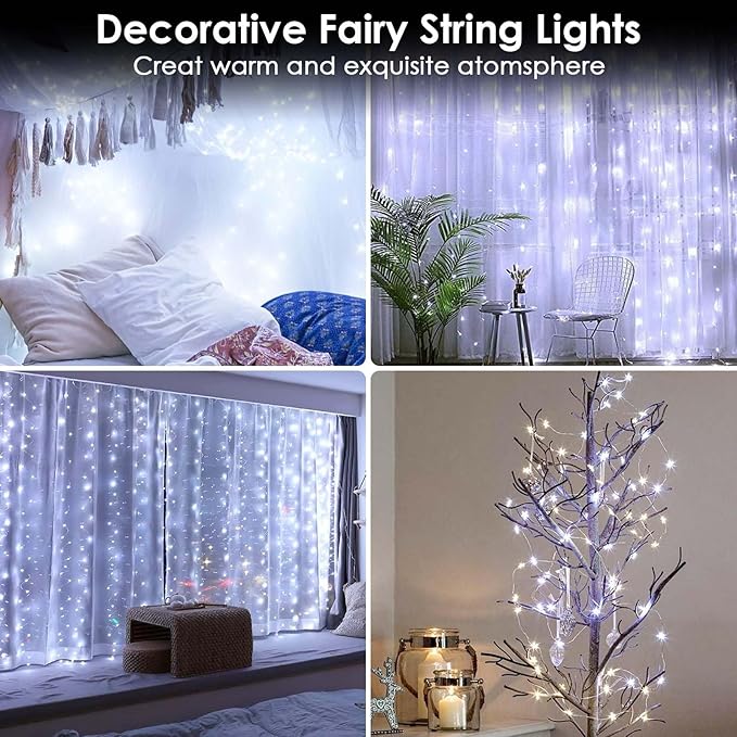 2-Pack Fairy Lights Battery Operated with Remote, Waterproof 33FT 100 LED Battery String Lights Outdoor Indoor, 8 Modes Twinkle Lights with Timer for Bedroom Wedding DIY Christmas Decor (Cool White)