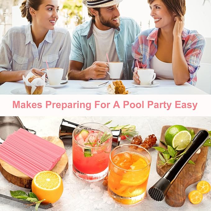 6000 Count Coffee Cocktail Stirrers Straws Disposable Plastic Sip Stir Sticks Cocktail Drink Stirrers Sticks Cups Straws for Bars Juice Drinking(Pink,5 Inch)