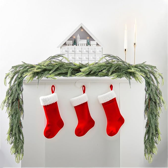 MAKHOT 1-Piece 5.6Ft Artificial Pine Needle Garland, Real Touch Winter Pine Garland, Faux Christmas Garland for Table, Mantle, Wall, Indoor, Outdoor Christmas Decorations