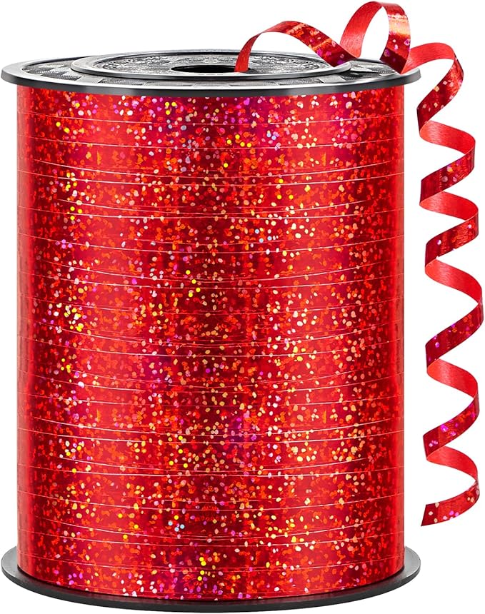 500 Yards Metallic Red Curling Ribbon-Balloon String-Balloon Ribbon Glitter Shiny Roll for Party Decoration, Gift Wrapping, Art Crafts