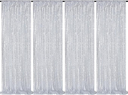 2FTx8FT Silver Glitter Sequin Curtain for Party Photography Backgrounds Wedding Backdrops Set of 4 Panels
