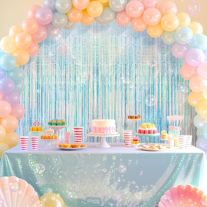 2 Pack Iridescence Party Streamers Backdrop Curtains, 3.3x8.2ft Holographic Tinsel Foil Curtain Photo Booth Props for Birthday, Wedding, Holiday Celebration, Bachelorette, Theme Decorations