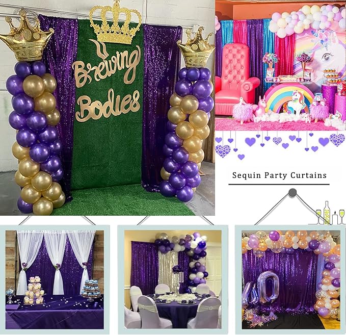 Purple Sequin Backdrop 10FTx10FT 1 Panel Sparkle Curtain Glitter Metal Background Drape for Weddings Showers Parties Photography Halloween
