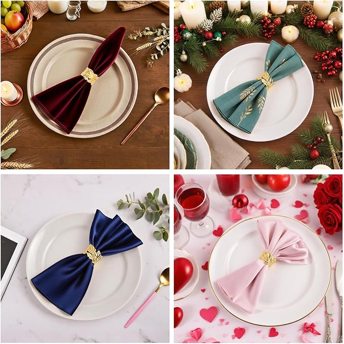 Gold Leaf Napkin Rings Set of 12, Mgrlfbl Golden Leaves Fall Napkins Rings Alloy Holders Bulk for Thanksgiving Weddings Christmas Table Setting Decor,Holiday Dinner,Birthday Party Decoration(Round 12)