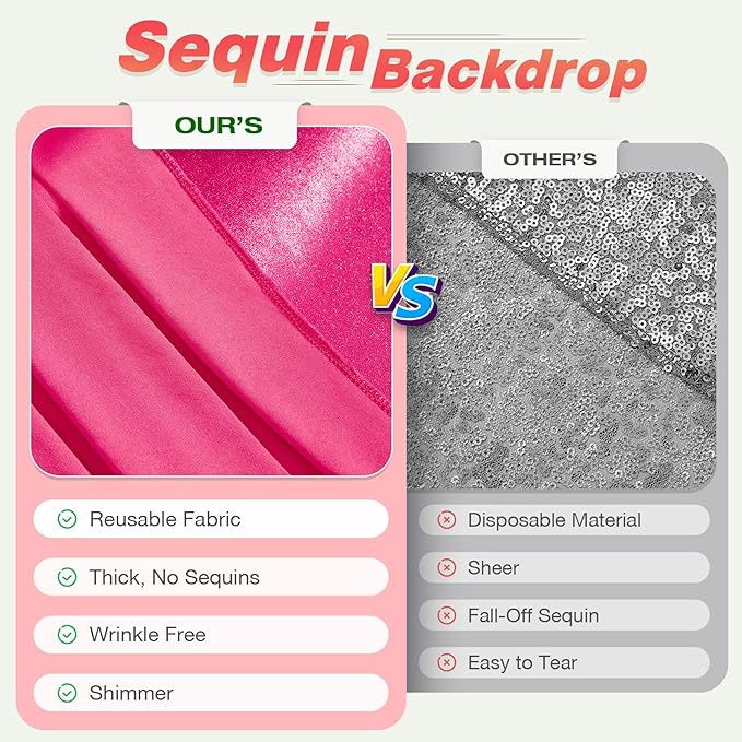 20x10FT Glitter Hot Pink Backdrop Curtain for Parties, Wrinkle Free Thick Fuchsia Sequin Backdrop, 4 Panels 5x10FT Shimmer Photo Back Drop Drapes for Barbie Party Wedding Photography Background