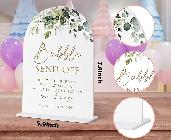 Bubbles for Wedding Send Off, Greenery Gold Bridal Shower Decorations, Marriage Signs for Ceremony and Reception, Engagement Party Decor, Wedding Table Acrylic Decor, Bachelorette Party Favors - 28