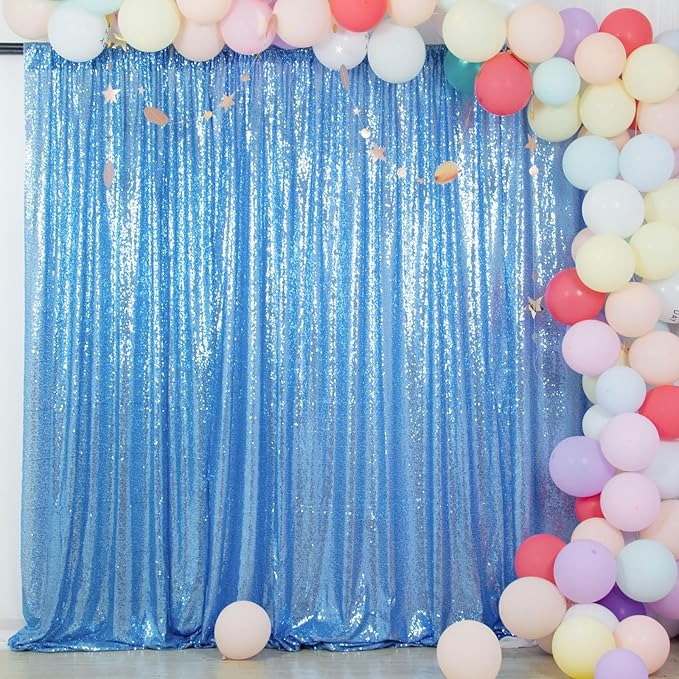ShiDianYi Baby Blue Sequin Backdrop 8FTx10FT Photography Backdrops Light Blue Wedding Drapery Sequined Party Backdrop Curtain Shimmer Wall Baby Shower/Birthday Background