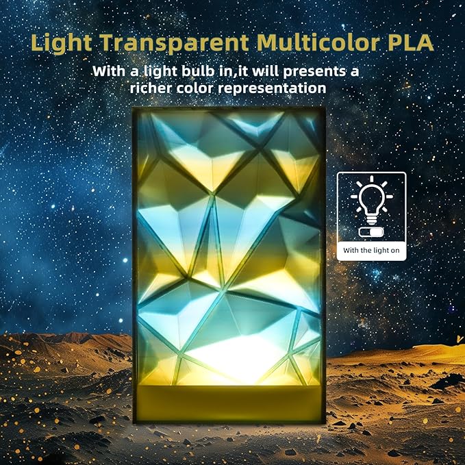 Transparent Multi Rainbow Color Gradient Change PLA 1.75mm 1KG 3D Printing Filament Crystal Rainbow PLA Clear PLA Filament with Cardboard Spool -Galaxy