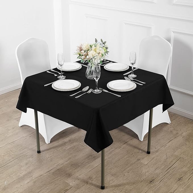 Fokitut 2 Pack Waterproof Square Tablecloth, 70x70 Inch, Stain Resistant and Wrinkle Polyester Table Cloth, Fabric Table Cover for Kitchen Dining, Wedding, Party, Holiday Dinner-Black