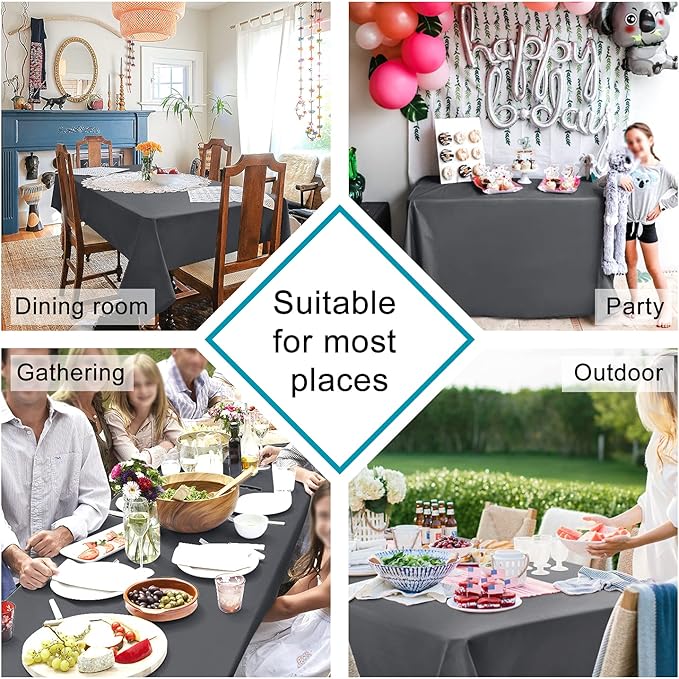 Hiasan 2 Pieces Rectangle Tablecloth - Waterproof and Spillproof Dining Room Washable Polyester Table Cloth for Dining Room, 60 x 120 Inch, Grey