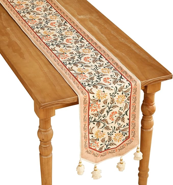 ISAENNE Designer French Elegant Linen Table Runner 87 Inches Long,Farmhouse Lily Pattern Decor Table Runners for Dining Tables,Thanksgiving,Kitchen Tables,Christmas,12"*87"-Aurora A